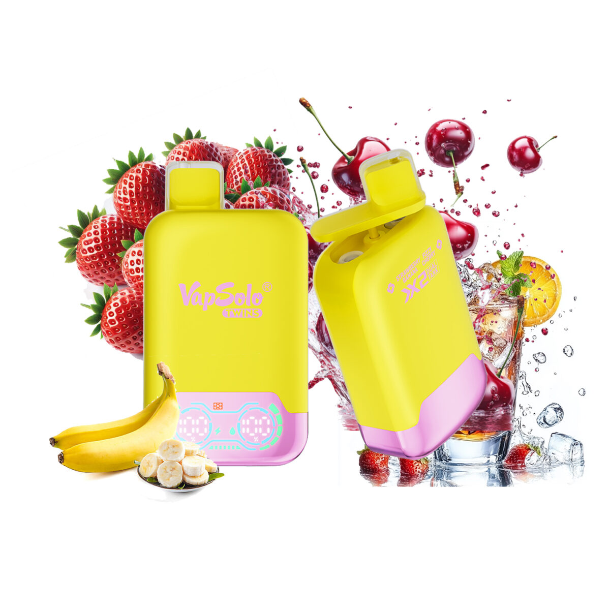 Fragola, banana e ciliegia frizzante Vapsolo Twins 20000 boccate 20k Due gusti diversi Vapes