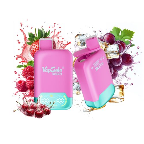 Strawberry Raspberry Cherry Ice & Grape Ice Vapsolo Twins 20000 Puffs 20k Two Different Flavors Vapes