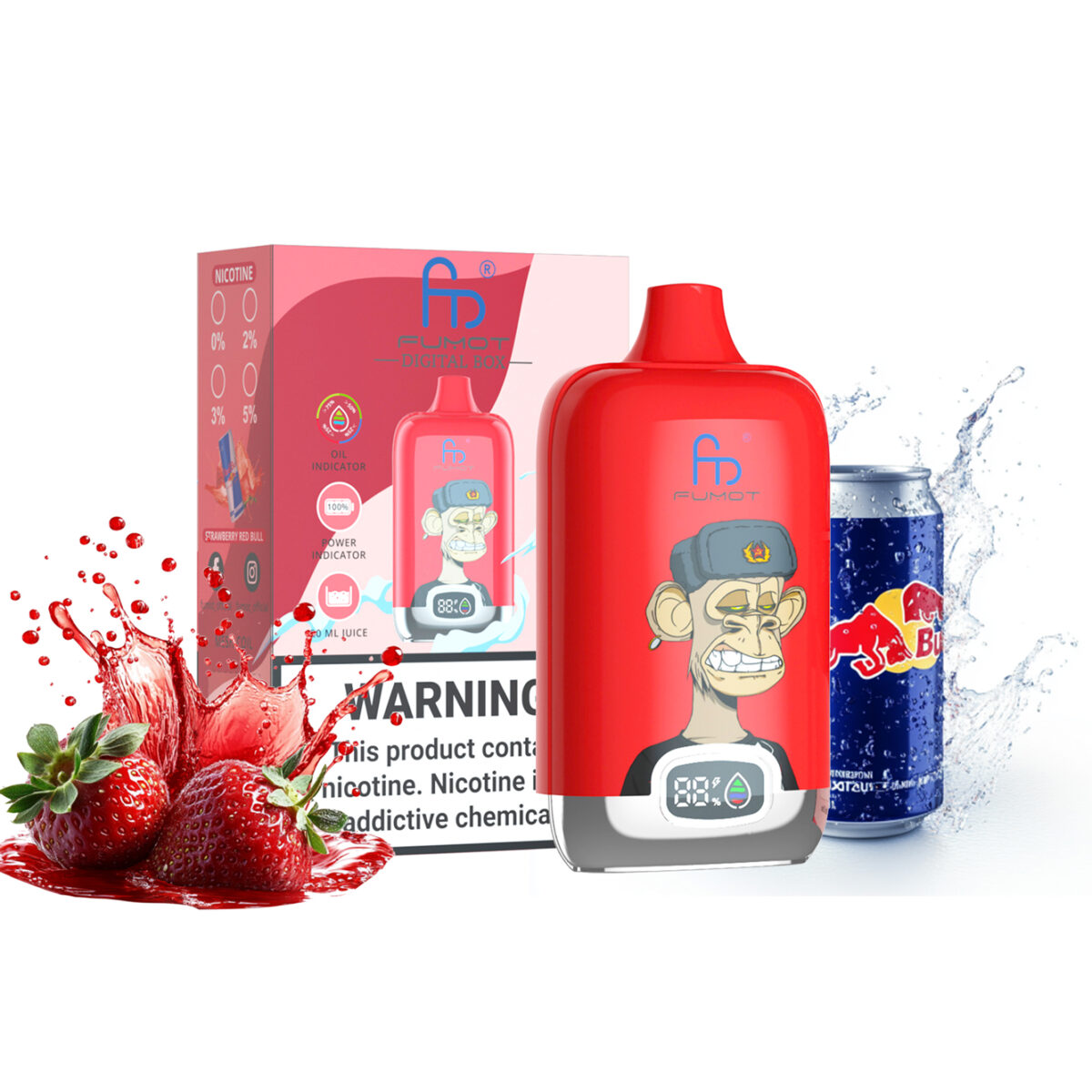 Strawberry Red Bull randm tornado Digital Box 12000 caladas