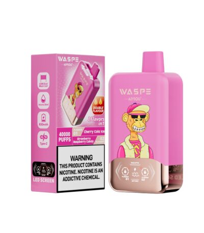 WASPE AIVIOU 40000 Puffs Double Flavor Cherry Cola lce & Strawberry Raspberry Candy