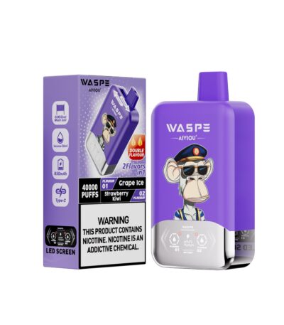 WASPE AIVIOU 40000 Puffs Dubbel smak Grape lce & Strawbery Kiwi