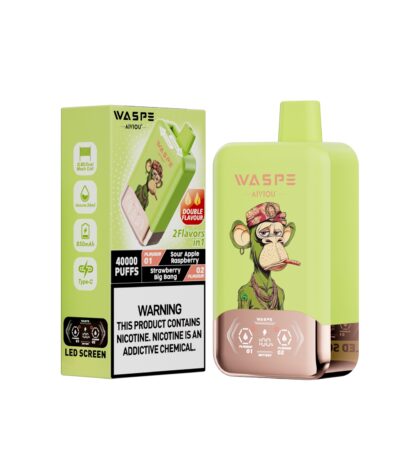WASPE AIVIOU 40000 Puffs διπλής γεύσης Ξινόμηλο Βατόμουρο & Φράουλα Big Bang
