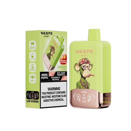 WASPE AIVIOU 40000 Puffs Double Flavor Sour Apple Vadelma & Mansikka Big Bang