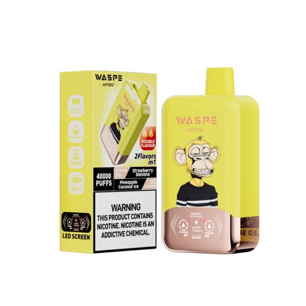 WASPE AIVIOU 40000 Puffs Double Flavor StrawberryBanana & Pineapple Coconut lce
