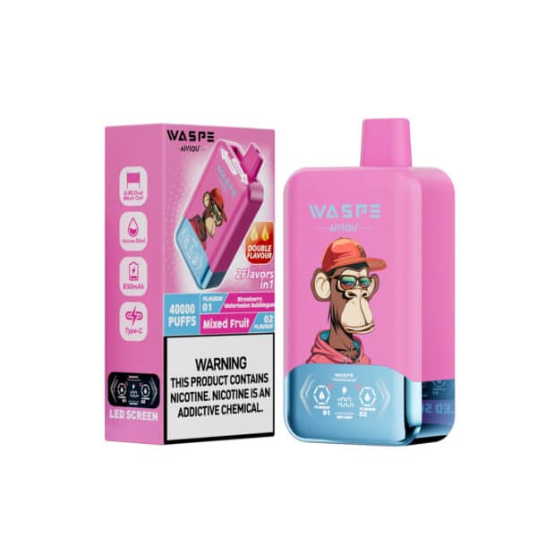 WASPE AIVIOU 40000 Puffs Double Flavor StrawberryWatermelon Bubblequm & Mixed Fruit