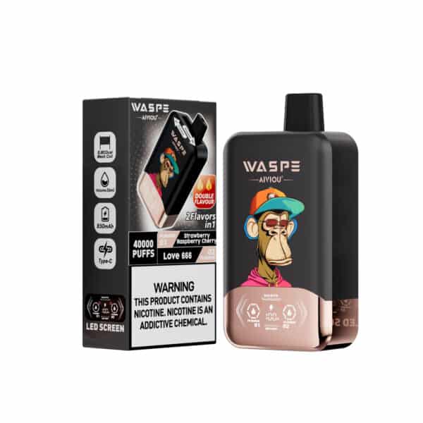 WASPE AIVIOU 40000 Puffs Double Flavor Strawbery Raspberry Cherry & Love 666