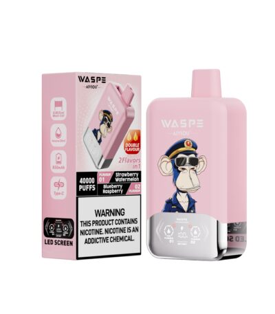WASPE AIVIOU 40000 Puffs Double Flavor StrawberyWatermelon & Blueberry Raspberr