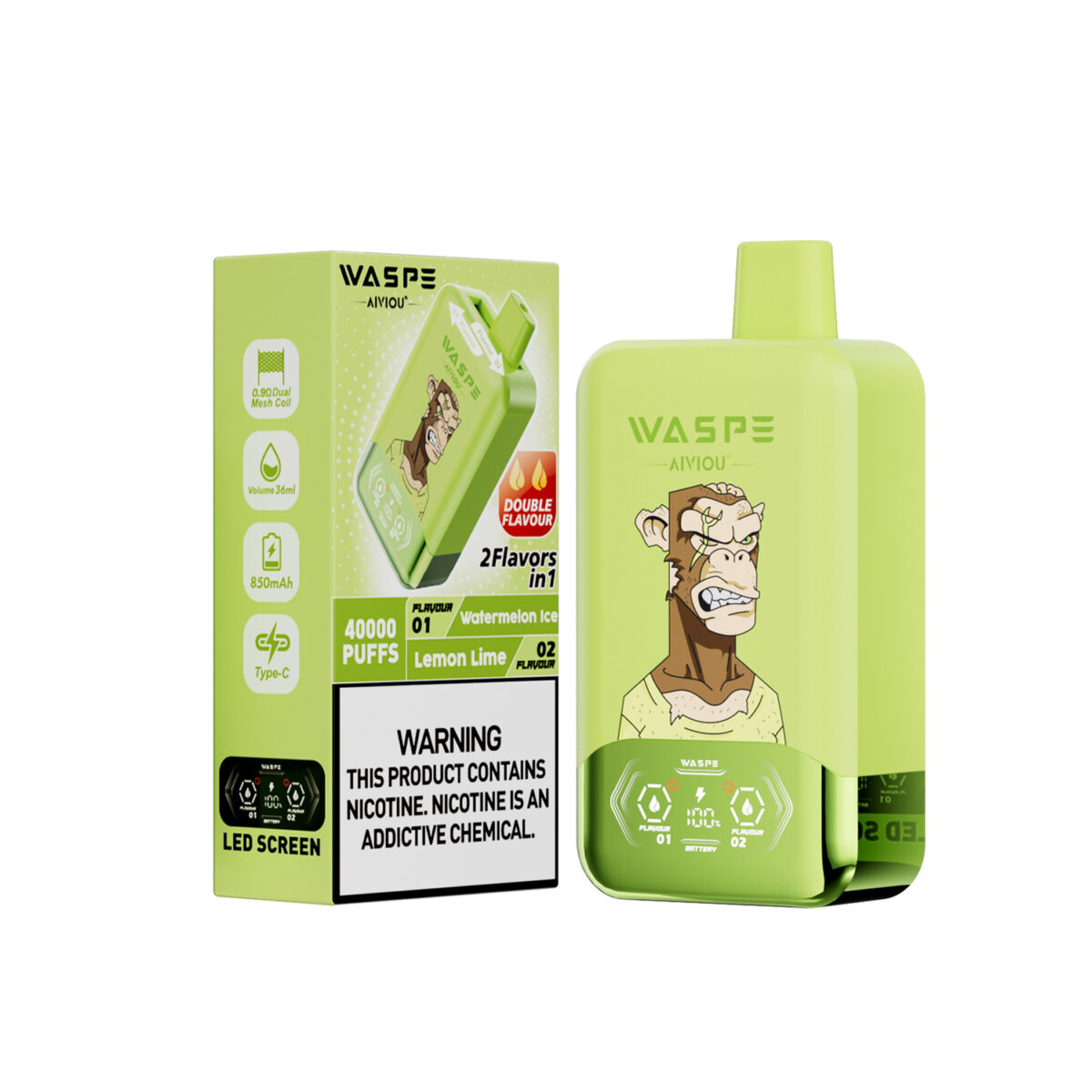 WASPE AIVIOU 40000 Puffs Doppelter Geschmack Wassermelone lce & Zitrone-Limette