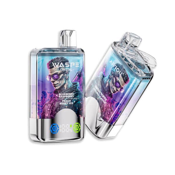 Waspe Crystal 40000 puff double flavors Blueberry Raspberny &, Peach Berry lce