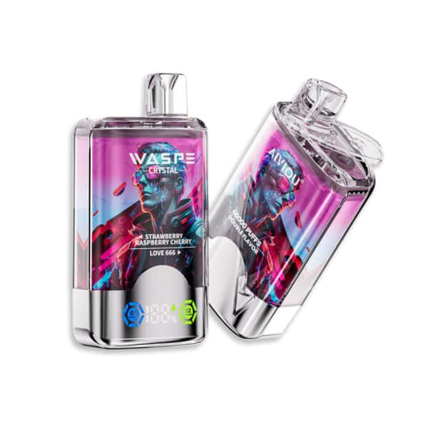 Waspe Crystal 40000 puff double flavors Strawberry Raspberry Cherry & Love 666