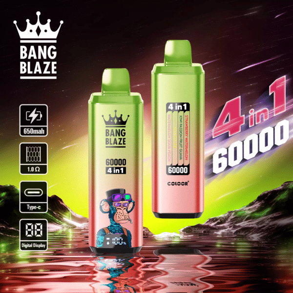 bang blaze 60000 puffs jordbær vandmelonkiwi passionsfrugt guavamango isvandmelon sur fersken