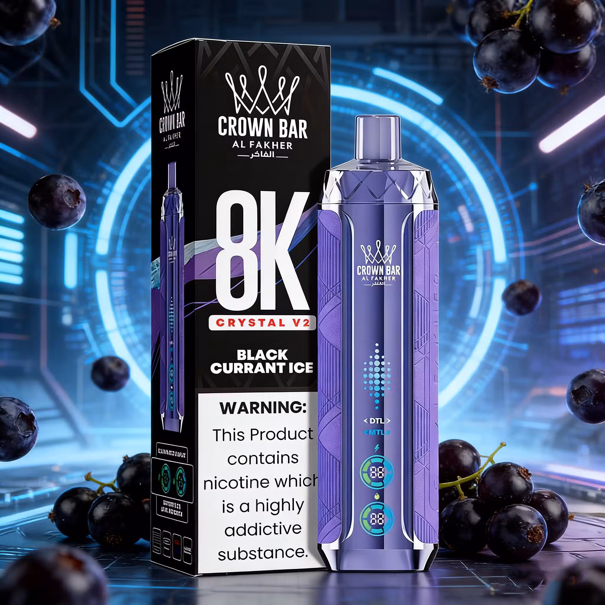 Blackcurrant Ice AL Fakher Crystal 8000 Puffs V2 LED Display Disposable Vape Wholesale