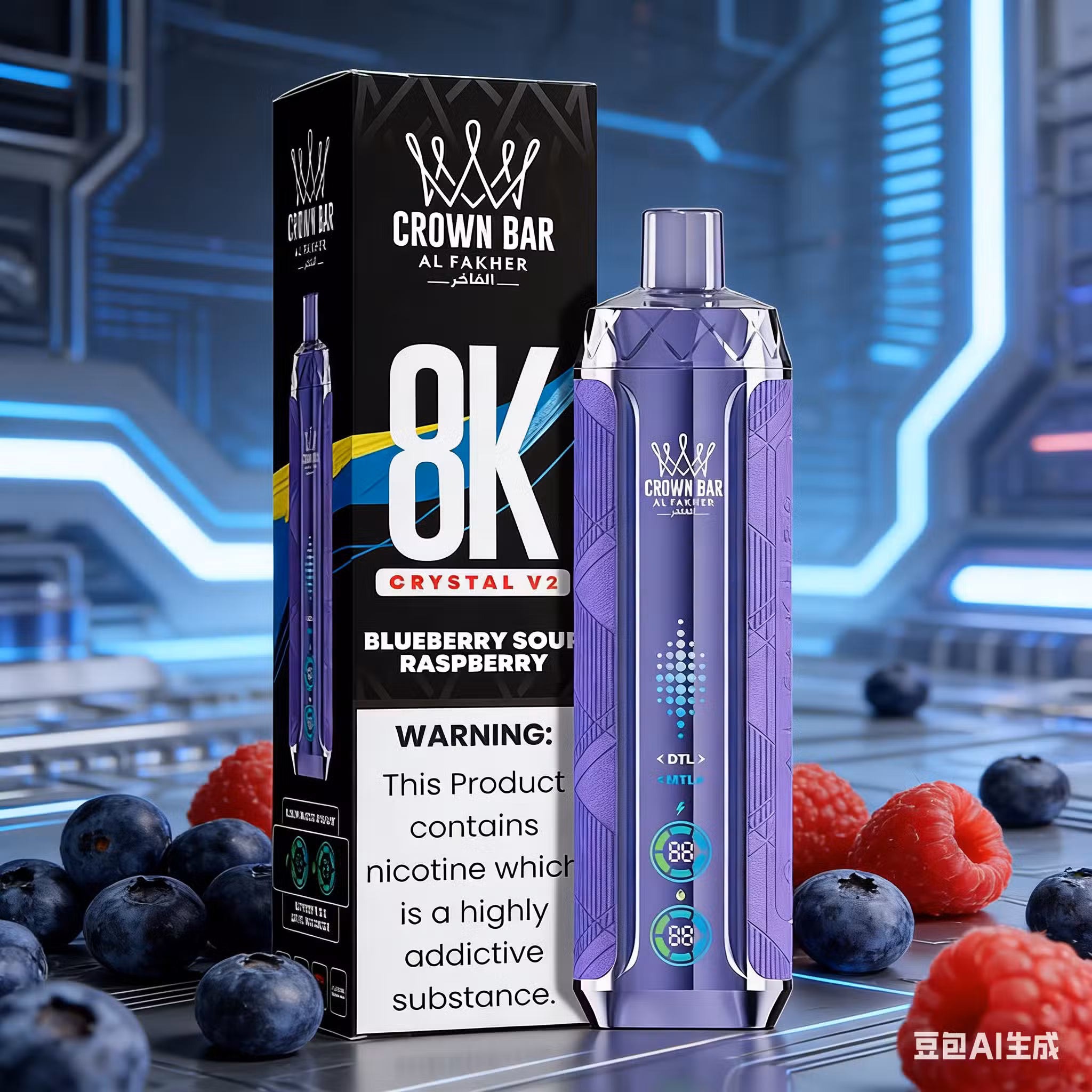 Blueberry Sour Raspberry AL Fakher Crystal 8000 Puffs V2 Shipped Safely From EU Warehouses