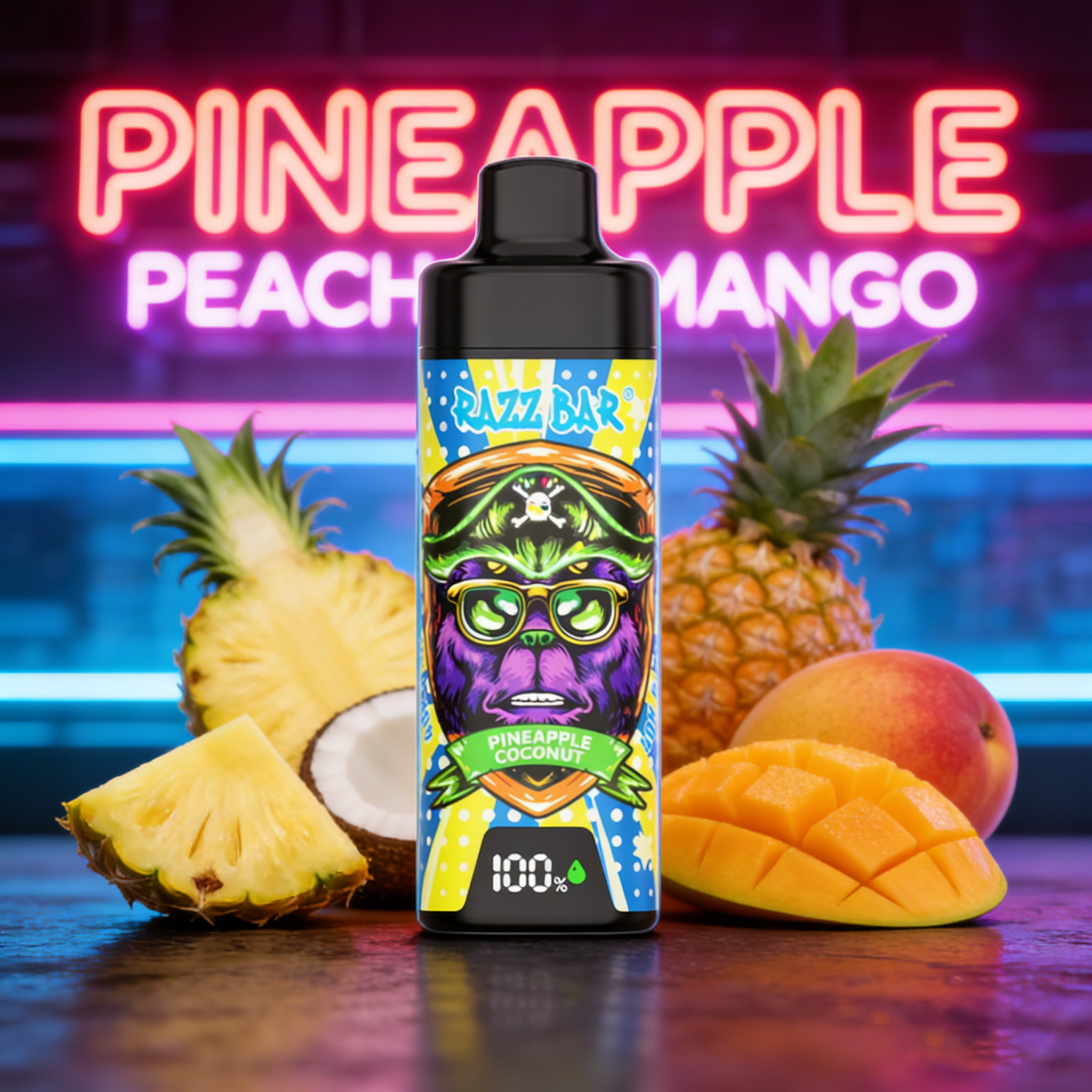 Pineapple Mango Razz Bar Digital 40000 Puffs Mesh Coil 650mAh Rechargeable Battery
