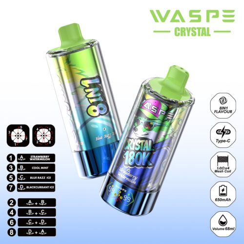 Waspe 180K Erdbeere Wassermelone & Kühle Minze & Blaue Razz Eis & Schwarze Johannisbeere Eis