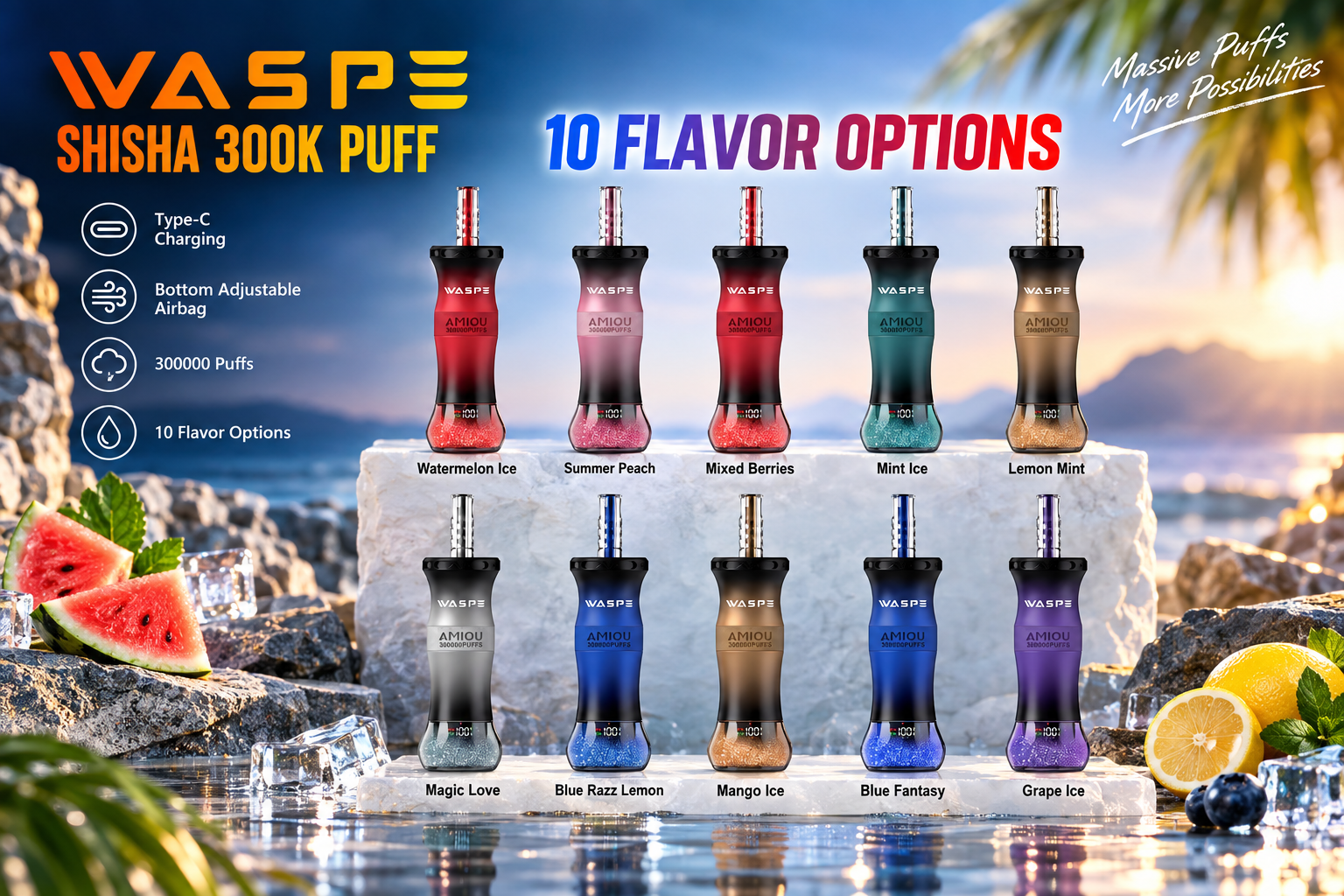 Waspe Shisha Hookah 300K Puffs Flavors Waspe Shisha Hookah 300K Puffs Flavors