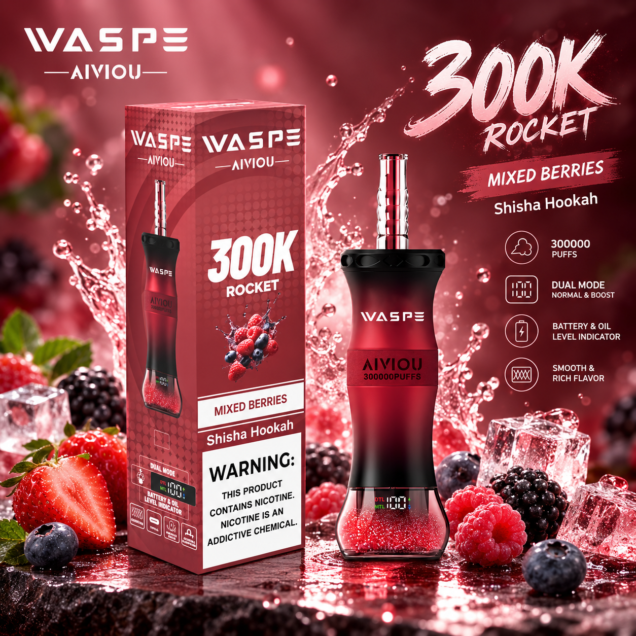 Waspe Shisha Hookah 300K Puffs-Mixed Berries Waspe Shisha Hookah 300K Puffs-Mixed Berries